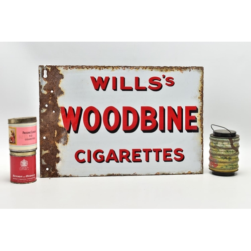 130 - ADVERTISING INTEREST,  a double sided Wills's Woodbine Cigarettes enamel sign, red and black letteri... 