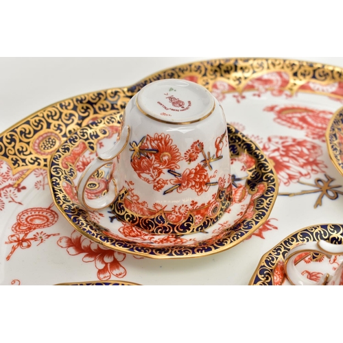 134 - A ROYAL CROWN DERBY IMARI 2469 (SCISSOR) PATTERN WAVY CIRCULAR CABARET TRAY AND SIX MATCHING COFFEE ... 