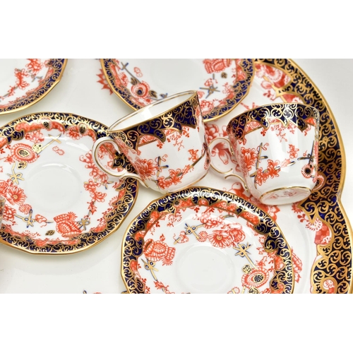 134 - A ROYAL CROWN DERBY IMARI 2469 (SCISSOR) PATTERN WAVY CIRCULAR CABARET TRAY AND SIX MATCHING COFFEE ... 