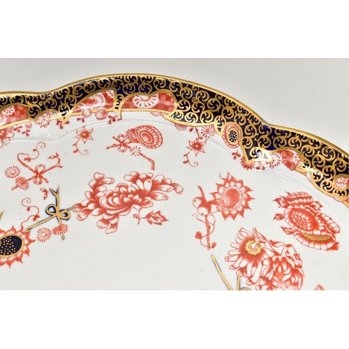 134 - A ROYAL CROWN DERBY IMARI 2469 (SCISSOR) PATTERN WAVY CIRCULAR CABARET TRAY AND SIX MATCHING COFFEE ... 