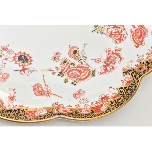 134 - A ROYAL CROWN DERBY IMARI 2469 (SCISSOR) PATTERN WAVY CIRCULAR CABARET TRAY AND SIX MATCHING COFFEE ... 