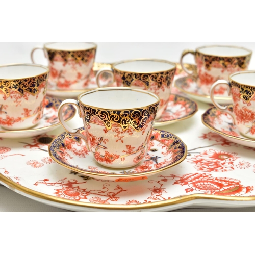 134 - A ROYAL CROWN DERBY IMARI 2469 (SCISSOR) PATTERN WAVY CIRCULAR CABARET TRAY AND SIX MATCHING COFFEE ... 