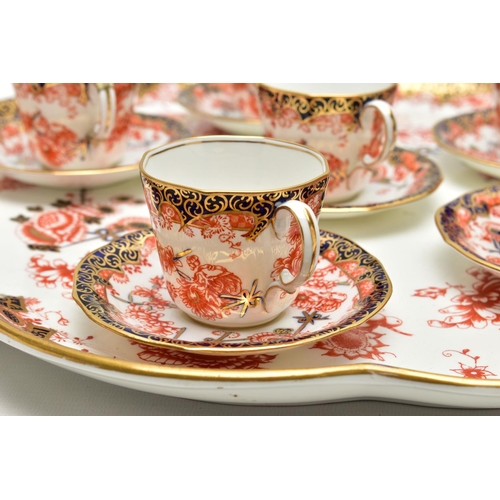 134 - A ROYAL CROWN DERBY IMARI 2469 (SCISSOR) PATTERN WAVY CIRCULAR CABARET TRAY AND SIX MATCHING COFFEE ... 