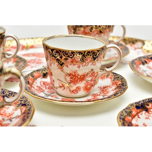 134 - A ROYAL CROWN DERBY IMARI 2469 (SCISSOR) PATTERN WAVY CIRCULAR CABARET TRAY AND SIX MATCHING COFFEE ... 