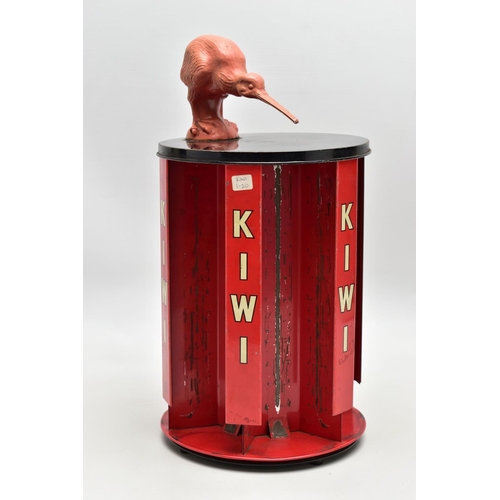 136 - ADVERTISING INTEREST, a red and black metal revolving counter top 'KIWI' shoe polish display stand w... 