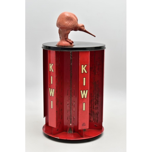 136 - ADVERTISING INTEREST, a red and black metal revolving counter top 'KIWI' shoe polish display stand w... 