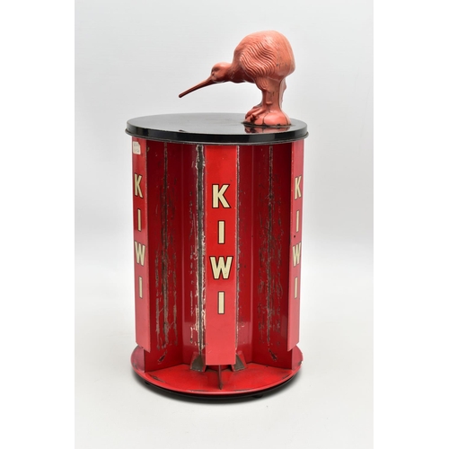 136 - ADVERTISING INTEREST, a red and black metal revolving counter top 'KIWI' shoe polish display stand w... 