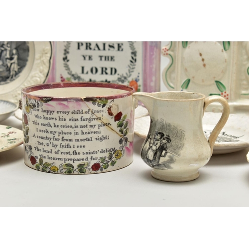 142 - WESLEY AND RELIGIOUS INTEREST 19TH CENTURY PRINTED POTTERY: including a Staffordshire pottery figure... 