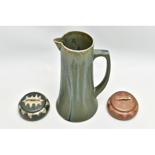 145 - DENBAC - EARLY 20TH CENTURY FRENCH STUDIO POTTERY, comprising a tapering cylindrical form water jug,... 