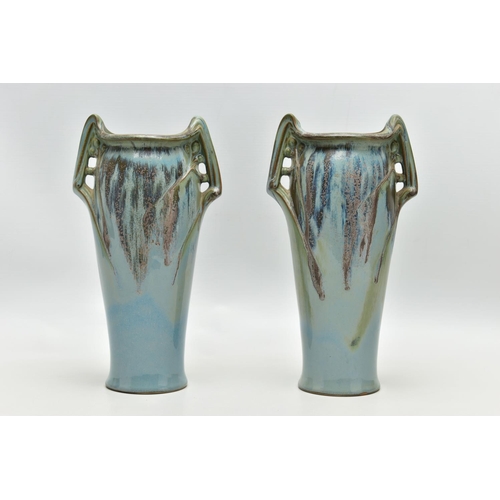 146 - DENBAC - TWO EARLY 20TH CENTURY FRENCH STUDIO POTTERY VASES, Art Nouveau in style, the twin handled ... 