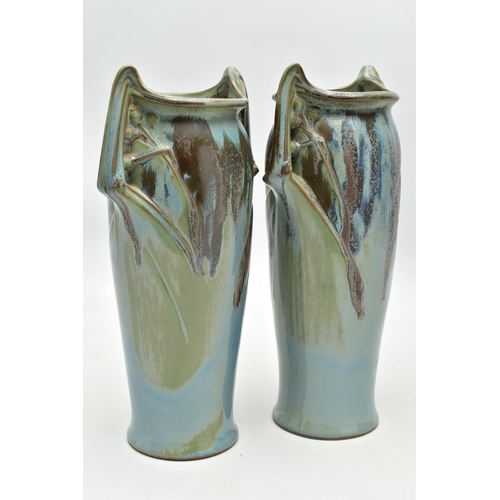 146 - DENBAC - TWO EARLY 20TH CENTURY FRENCH STUDIO POTTERY VASES, Art Nouveau in style, the twin handled ... 