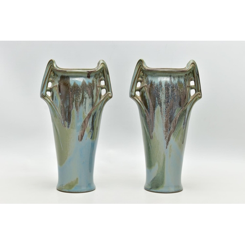 146 - DENBAC - TWO EARLY 20TH CENTURY FRENCH STUDIO POTTERY VASES, Art Nouveau in style, the twin handled ... 