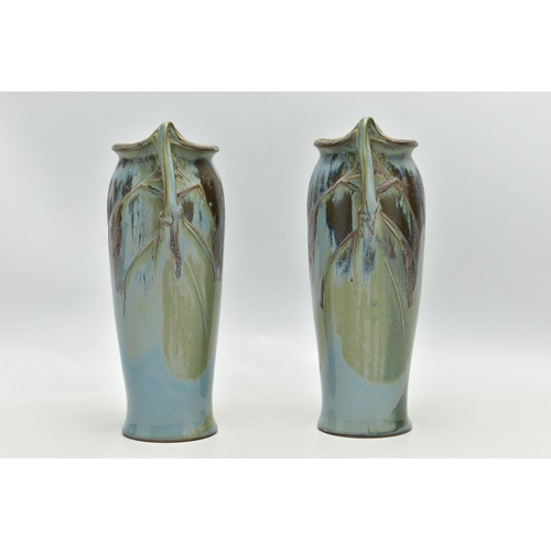 146 - DENBAC - TWO EARLY 20TH CENTURY FRENCH STUDIO POTTERY VASES, Art Nouveau in style, the twin handled ... 