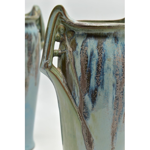 146 - DENBAC - TWO EARLY 20TH CENTURY FRENCH STUDIO POTTERY VASES, Art Nouveau in style, the twin handled ... 