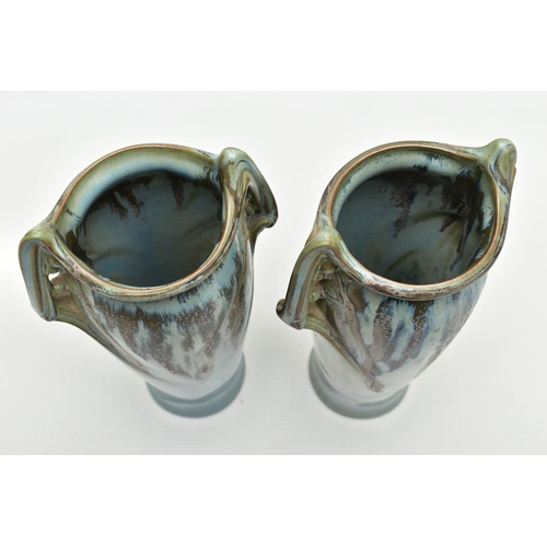 146 - DENBAC - TWO EARLY 20TH CENTURY FRENCH STUDIO POTTERY VASES, Art Nouveau in style, the twin handled ... 