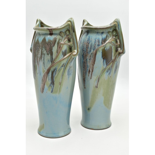 146 - DENBAC - TWO EARLY 20TH CENTURY FRENCH STUDIO POTTERY VASES, Art Nouveau in style, the twin handled ... 