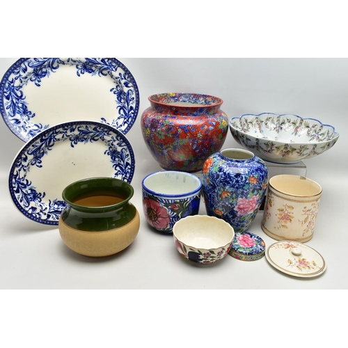 151 - A GROUP OF CERAMICS, to include two Wedgwood & Co Lily pattern blue and white meat plates, approxima... 