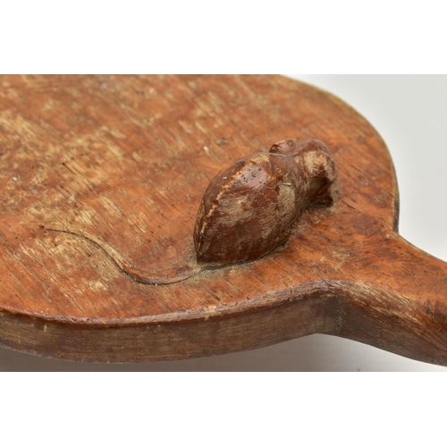 155 - A ROBERT 'MOUSEMAN' THOMPSON CARVED OAK CHEESEBOARD OF KIDNEY FORM, mouse signature carved to the ba... 