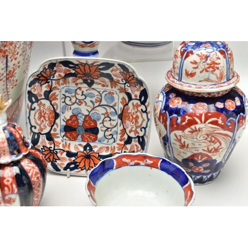 156 - A GROUP OF LATE 19TH AND EARLY 20TH CENTURY JAPANESE IMARI PORCELAIN, the majority with damage and i... 