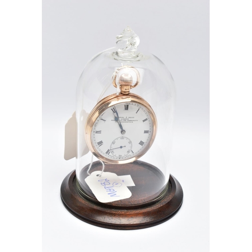 11 - AN EARLY 20TH CENTURY 9CT GOLD KEYLESS WIND KENDAL & DENT OPEN FACE POCKET WATCH TOGETHER WITH GLASS... 