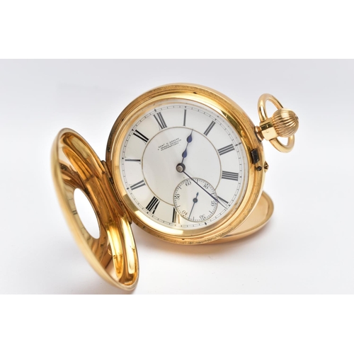 12 - A LATE VICTORIAN 18CT GOLD HALF HUNTER KEYLESS WIND POCKET WATCH BY EDWARD F ASHLEY, blue enamel cha... 