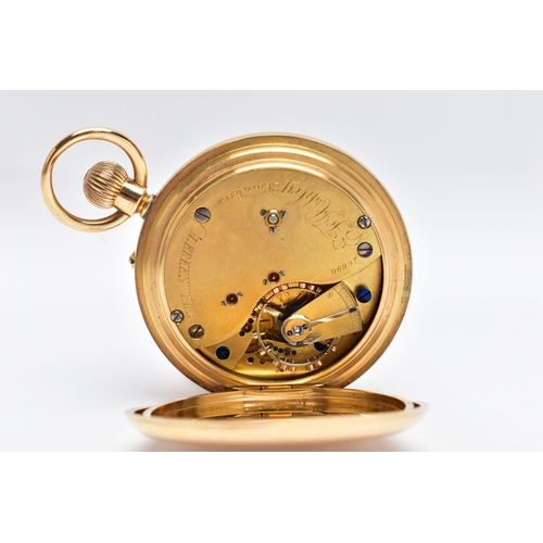 12 - A LATE VICTORIAN 18CT GOLD HALF HUNTER KEYLESS WIND POCKET WATCH BY EDWARD F ASHLEY, blue enamel cha... 