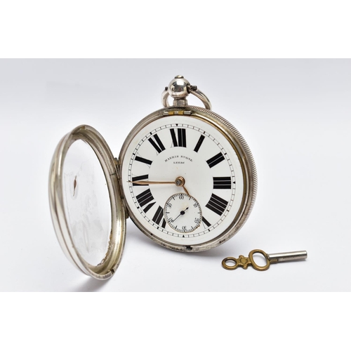 16 - AN EARLY 20TH CENTURY, 'HARRIS STONE' OPEN FACE POCKET WATCH, key wound, round white ceramic dial si... 