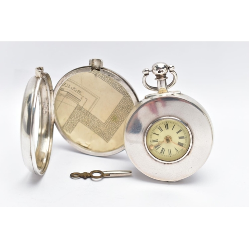 17 - AN EARLY VICTORIAN SILVER PAIR CASED HALF HUNTER POCKET WATCH, key wound, round cream dial featuring... 