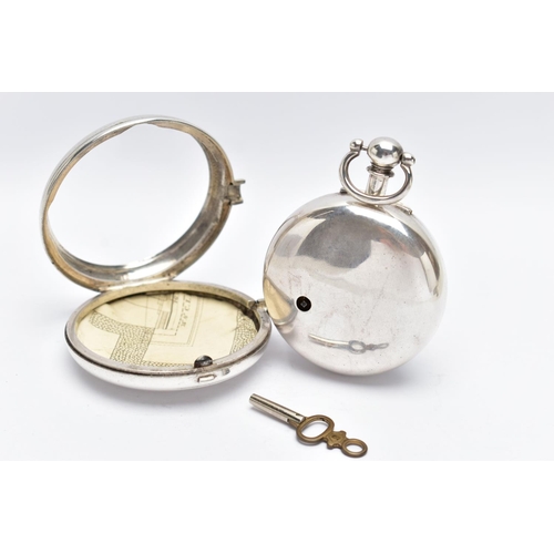 17 - AN EARLY VICTORIAN SILVER PAIR CASED HALF HUNTER POCKET WATCH, key wound, round cream dial featuring... 