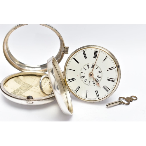 17 - AN EARLY VICTORIAN SILVER PAIR CASED HALF HUNTER POCKET WATCH, key wound, round cream dial featuring... 