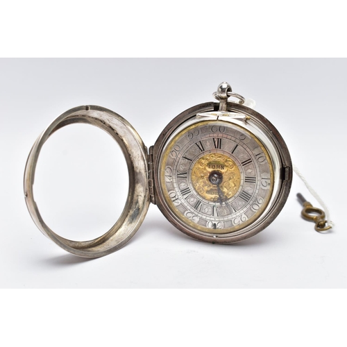 20 - A GEORGE III SILVER 'OIGNON' PAIR CASE VERGE KEY WOUND POCKET WATCH SIGNED JOHN SHEPHERD, the silver... 