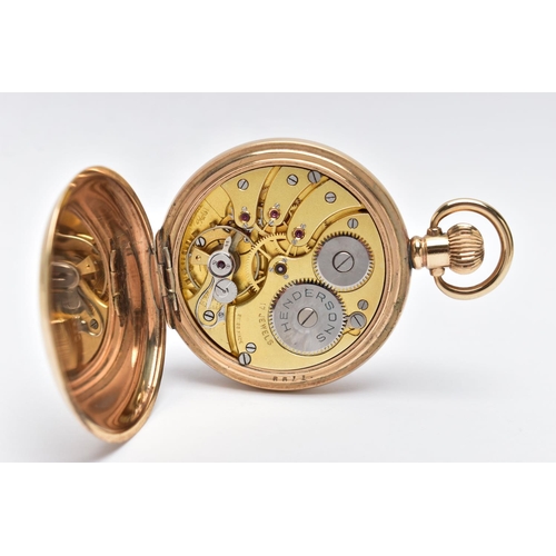 22 - AN EARLY 20TH CENTURY GOLD PLATED FULL HUNTER POCKET WATCH, the front engraved with the regimental b... 