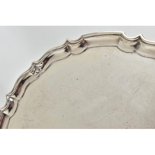 47 - A GEORGE VI SILVER TRAY WITH CHIPPENDALE STYLE PIE CRUST RIM, plain to the centre, makers Barker Bro... 