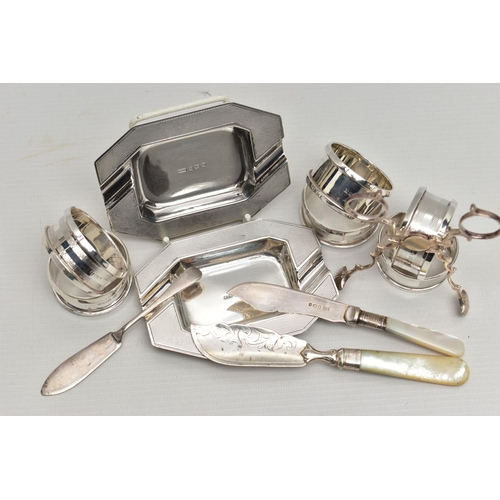 50 - A SMALL PARCEL OF VICTORIAN AND LATER SILVER, comprising a pair of George VI shaped rectangular asht... 