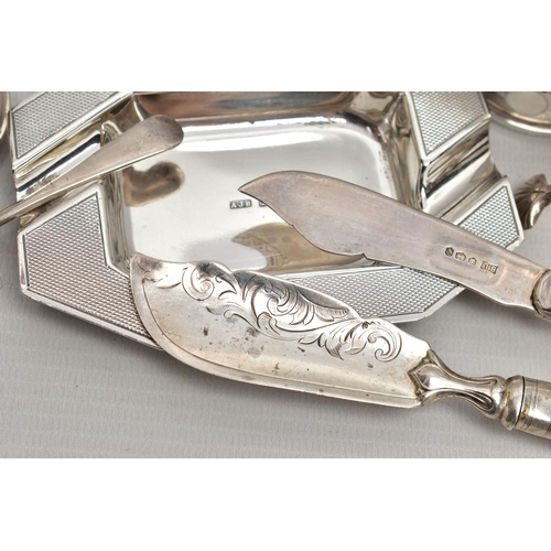 50 - A SMALL PARCEL OF VICTORIAN AND LATER SILVER, comprising a pair of George VI shaped rectangular asht... 