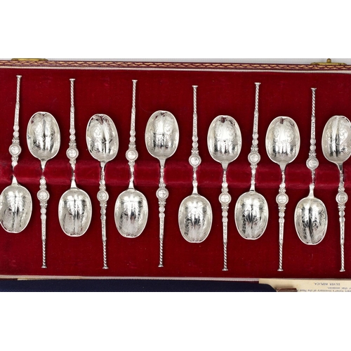 53 - A CASED SET OF TWELVE ELIZABETH II SILVER REPLICAS OF THE CORONATION ANOINTING SPOON, maker's mark i... 