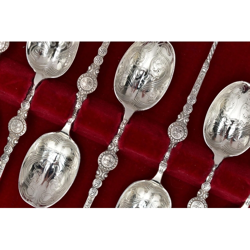 53 - A CASED SET OF TWELVE ELIZABETH II SILVER REPLICAS OF THE CORONATION ANOINTING SPOON, maker's mark i... 