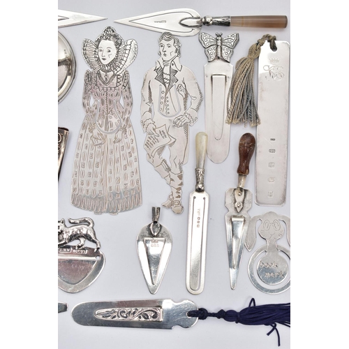 54 - A PARCEL OF SILVER BOOK MARKS, SILVER COVERED NEEDLECASES, ETC, comprising a miniature book of Commo... 