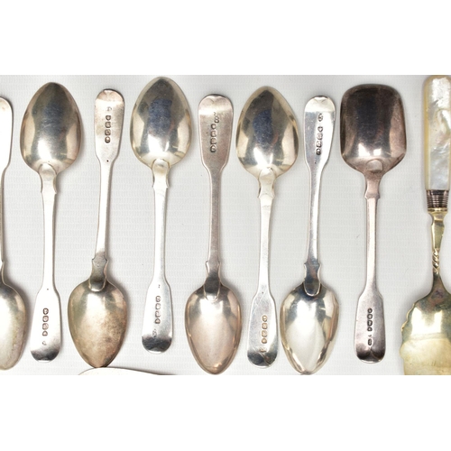 60 - A COLLECTION OF 19TH AND 20TH CENTURY SILVER FLATWARE, mostly Fiddle pattern, a number of pieces wit... 