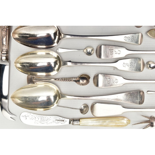 60 - A COLLECTION OF 19TH AND 20TH CENTURY SILVER FLATWARE, mostly Fiddle pattern, a number of pieces wit... 