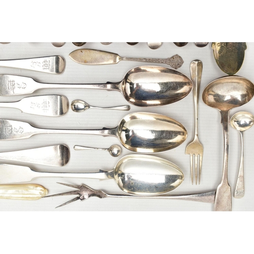 60 - A COLLECTION OF 19TH AND 20TH CENTURY SILVER FLATWARE, mostly Fiddle pattern, a number of pieces wit... 