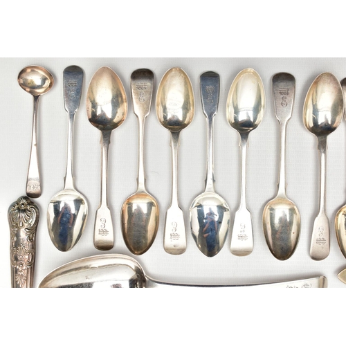 60 - A COLLECTION OF 19TH AND 20TH CENTURY SILVER FLATWARE, mostly Fiddle pattern, a number of pieces wit... 