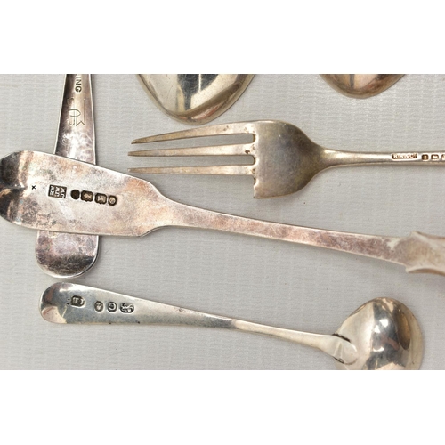 60 - A COLLECTION OF 19TH AND 20TH CENTURY SILVER FLATWARE, mostly Fiddle pattern, a number of pieces wit... 