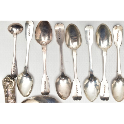 60 - A COLLECTION OF 19TH AND 20TH CENTURY SILVER FLATWARE, mostly Fiddle pattern, a number of pieces wit... 