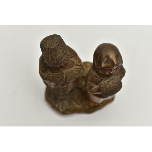 157 - AFTER JOSEPH LE GULUCHE (1849-1915), two gilt bronze figures of children standing on a rocky base, t... 