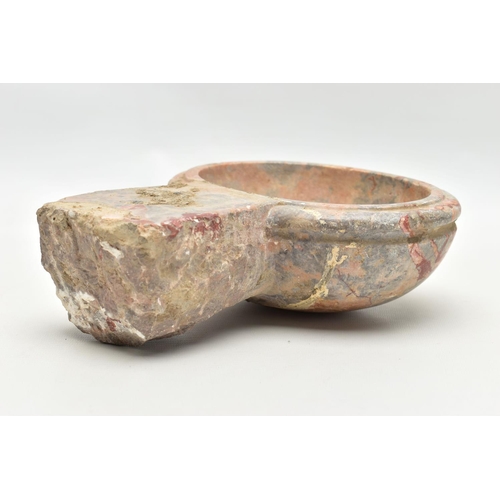 160 - AN ITALIAN VEINED MARBLE STOUP OR BENITIER, of oval form with moulded and grooved edge, short vertic... 