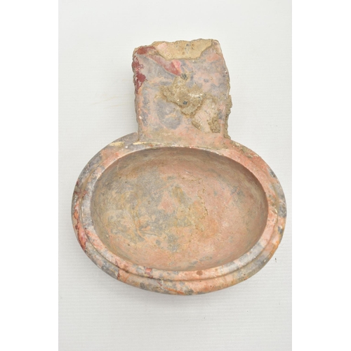 160 - AN ITALIAN VEINED MARBLE STOUP OR BENITIER, of oval form with moulded and grooved edge, short vertic... 