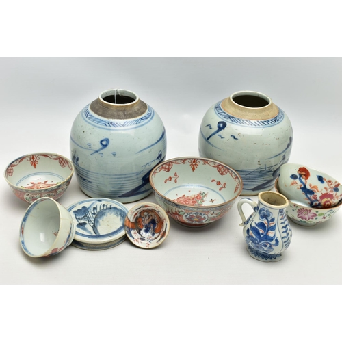 165 - A COLLECTION OF 18TH AND 19TH CENTURY ORIENTAL POTTERY AND PORCELAIN, comprising two pottery ginger ... 