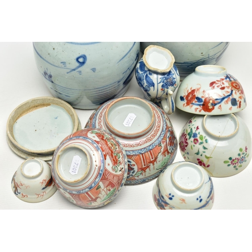 165 - A COLLECTION OF 18TH AND 19TH CENTURY ORIENTAL POTTERY AND PORCELAIN, comprising two pottery ginger ... 