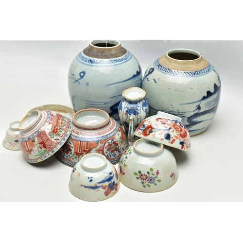 165 - A COLLECTION OF 18TH AND 19TH CENTURY ORIENTAL POTTERY AND PORCELAIN, comprising two pottery ginger ... 